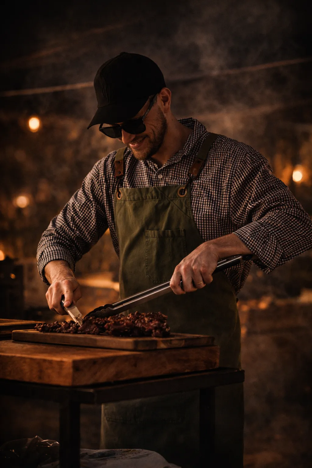 Victor Fuganholi preparando defumados